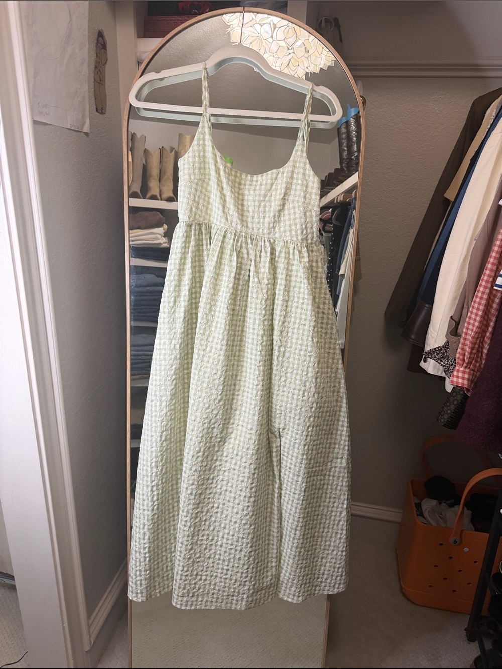 Light Green Gingham Seersucker Midi Sundress